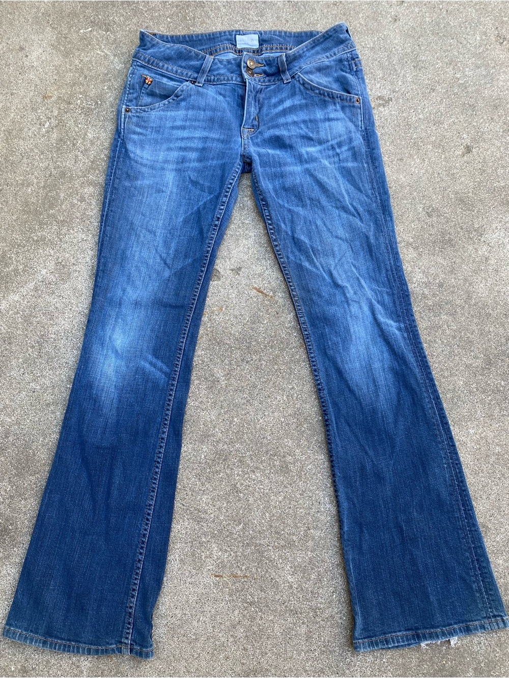 Hudson Low Rise Flare Jeans Medium Wash Y2K 2-Button Stretch Denim Sz 27 VTG